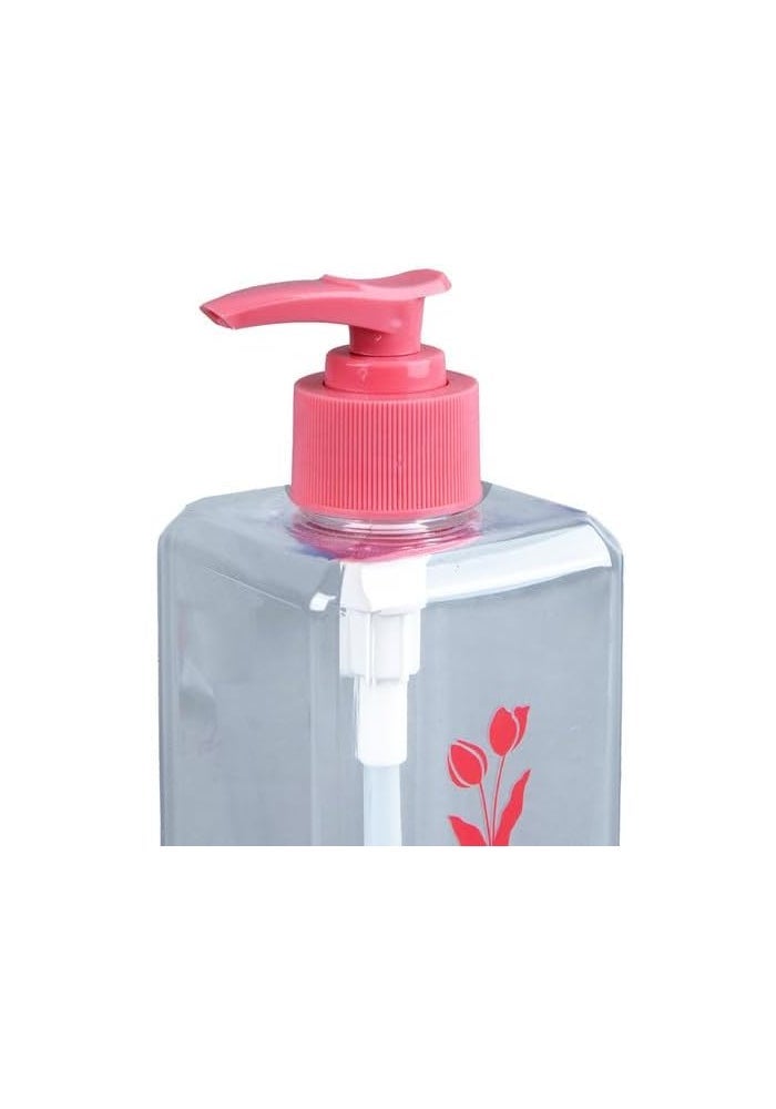 Spring Flower Slim Square Pump Bottle | 500ml | Clear | Refillable Soap & Liquid Dispenser - Image 2